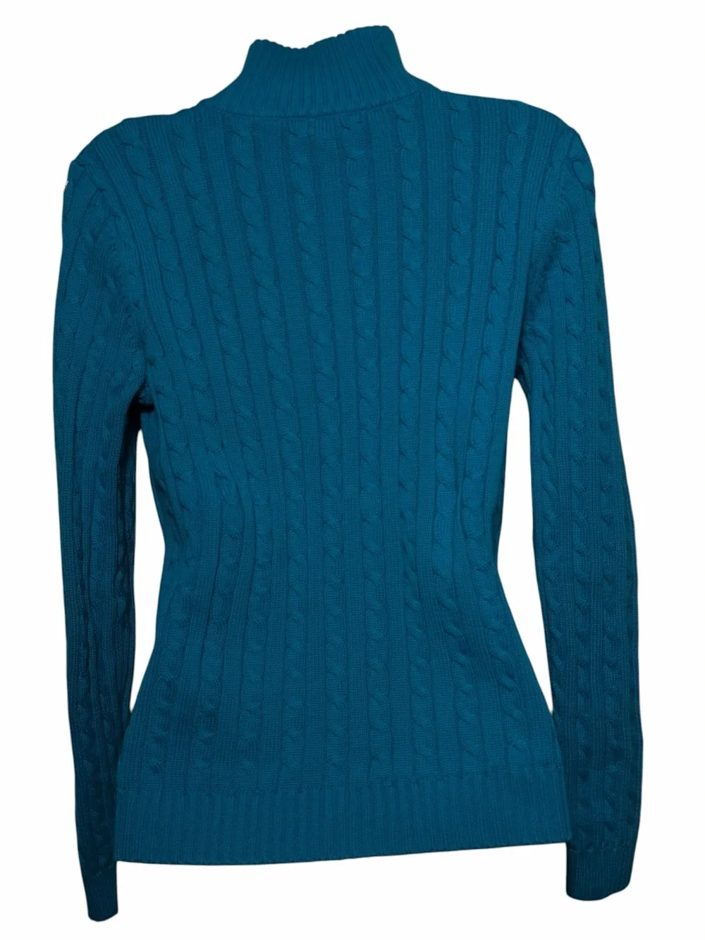 Lauren Ralph Lauren ~Woman Size S~ Teal Cable Knit Zip Up Jacket Sweater w/Logo